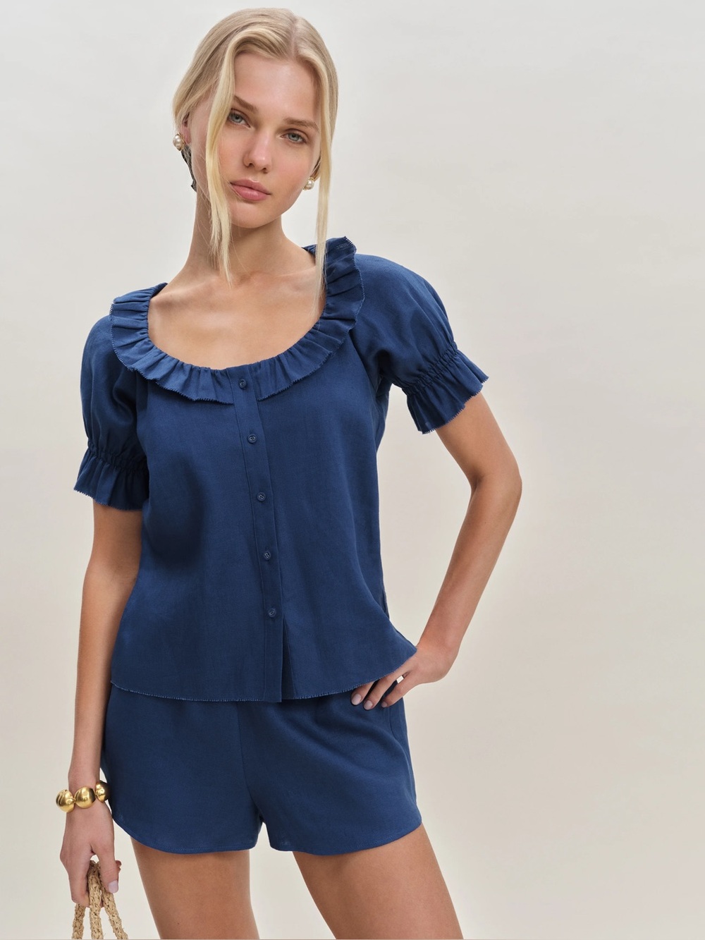 Reformation Sierra Linen Top Blue - Size M